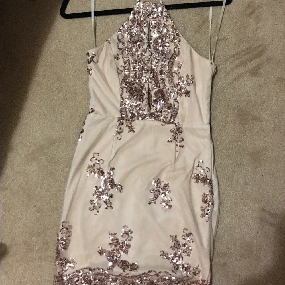 Rose gold halter lace dress (hello molly)
